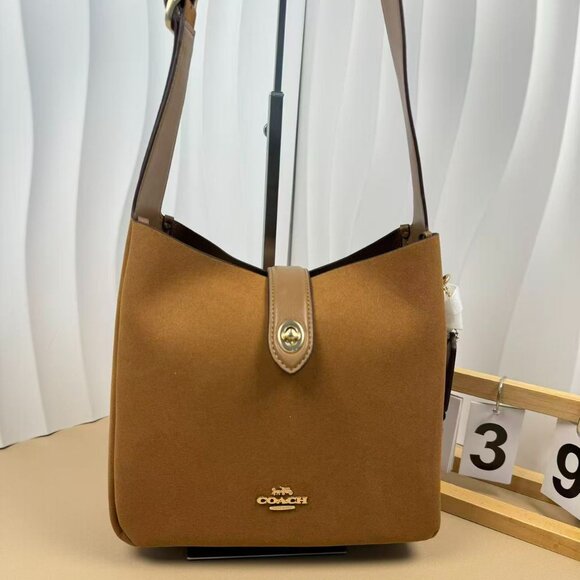 Coach Handbags - COACH Hadley Convertible Crossbody Bag Suede Brown CW004